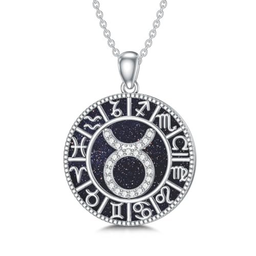 WSX Sterling Silber Stier Sternzeichen Sternzeichen-Halsketten mit Blue Sandstone Sternzeichen-Charm Horoskop Astrologie-Schmuck für Frauen Männer von WSX