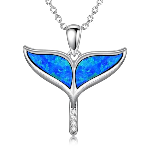 WSX Sterling Silber Walschwanz Blauer Opal Halskette Moissanite Fischschwanz Anhänger Schmuck Geschenk Für Freundin Ihre Frau (Walschwanz) von WSX