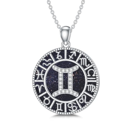 WSX Sterling Silber Zwillinge Sternzeichen Halsketten mit Blue Sandstone Sternzeichen Charm Horoskop Astrologie Schmuck für Frauen Männer von WSX