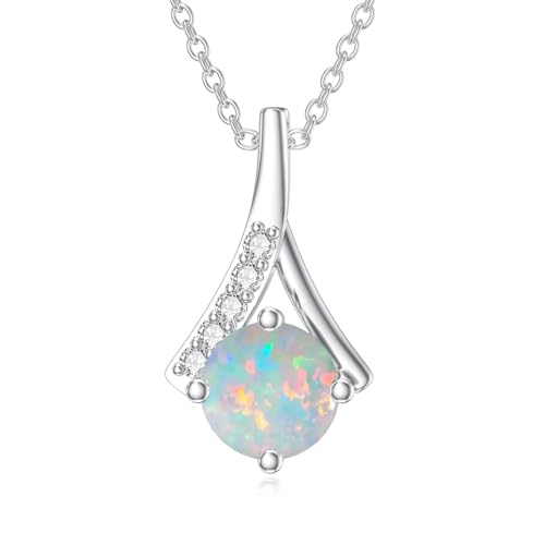 WSX Synthetischer Opal- und Labor-Diamant-Anhänger für Damen - 925 Sterlingsilber 1 Karat runder Opal-Geburtsstein als Schmuckgeschenk von WSX