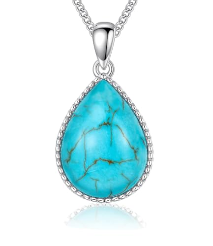 WSX Tränenförmiger Anhänger mit echtem Türkis - 925 Sterling Silber mit Dezember-Geburtssteinen im einfachen Stil WSX Tränenförmiger Anhänger mit echtem Türkis - 925 Sterling Silber mit Dezember-Geburtssteinen im einfachen Stil von WSX