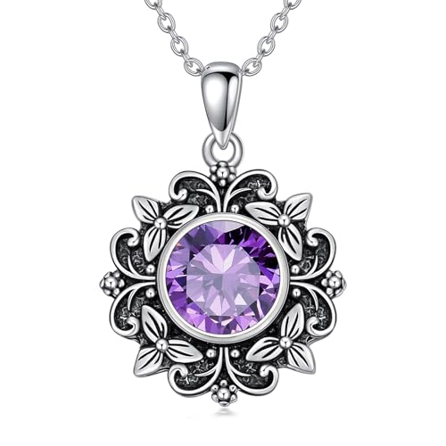 WSX Vintage Amethyst Anhänger Halskette für Damen 925 Sterlingsilber Böhmischer Schmuck Geburtssteingeschenk WSX Vintage Amethyst Anhänger Halskette für Damen 925 Sterlingsilber Böhmischer Schmuck Geburtssteingeschenk von WSX