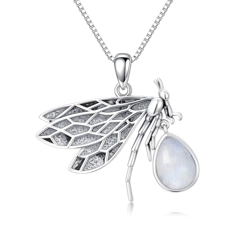 WSX Vintage Libellen Halskette für Damen 925 Sterlingsilber Echter Mondstein Anhänger Mystischer Boho-Schmuck Geburtstagsgeschenk WSX Vintage Libellen Halskette für Damen 925 Sterlingsilber Echter Mondstein Anhänger Mystischer Boho-Schmuck Geburtstagsgeschenk von WSX
