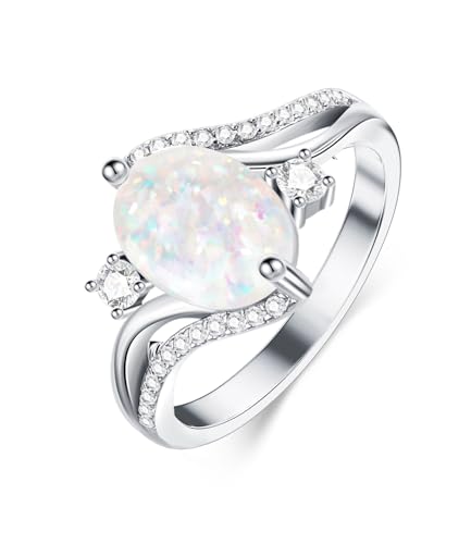 WSX Weißer Opalringe für Damen 925 Sterling Silber Ovaler Hochzeitsring mit Zirkonia für Verlobungsschmuck für Ehefrau Sie Größe M WSX Weißer Opalringe für Damen 925 Sterling Silber Ovaler Hochzeitsring mit Zirkonia für Verlobungsschmuck für Ehefrau Sie Größe M von WSX