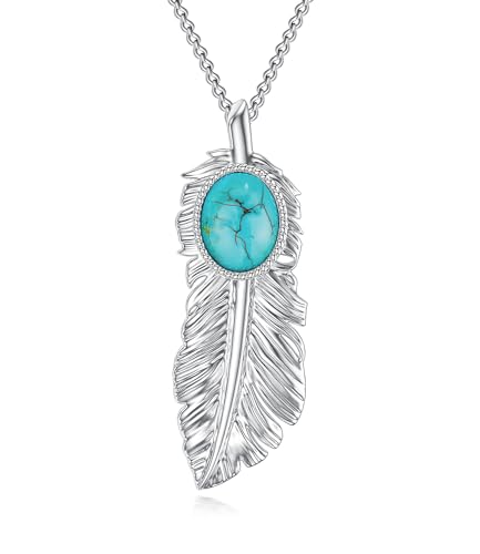 WSX Western-Style Anhänger mit echtem Türkis - 925 Sterling Silber Feder-Anhänger im Native American Design als Boho-Schmuck für Mutter/Ehefrau WSX Western-Style Anhänger mit echtem Türkis - 925 Sterling Silber Feder-Anhänger im Native American Design als Boho-Schmuck für Mutter/Ehefrau von WSX