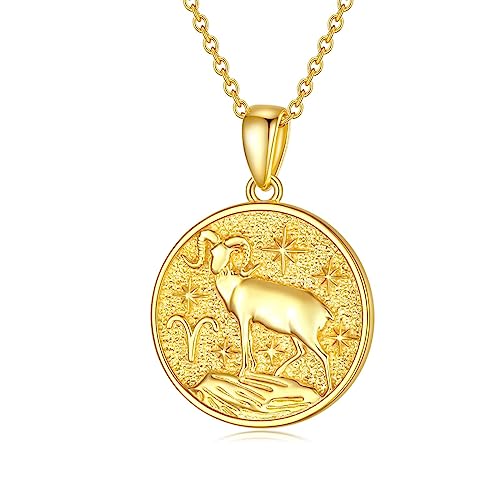 WSX Widder Halskette 925 Sterling Silber 18k Gold plattiert Sternbild Halskette Horoskop Medaillon Choker Münze Charme zierlicher himmlischer Astrologie Schmuck für Frauen von WSX