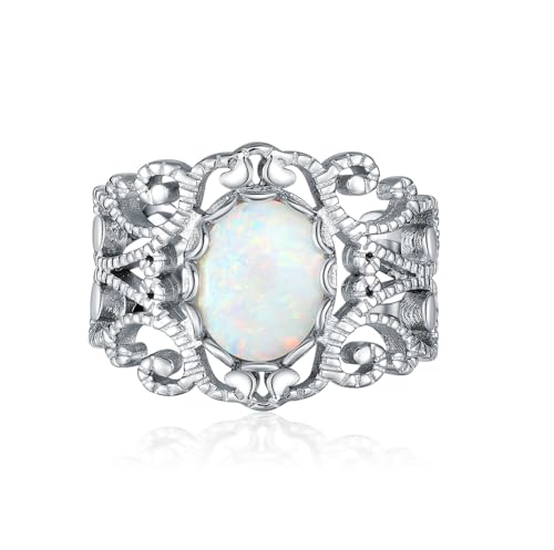 Weißer Ovaler Opal Vintage Filigran Ring, Sterling Silber Verlobungs Hochzeit Boho Ring Schmuck Geschenk für Frauen Größe 5 von WSX