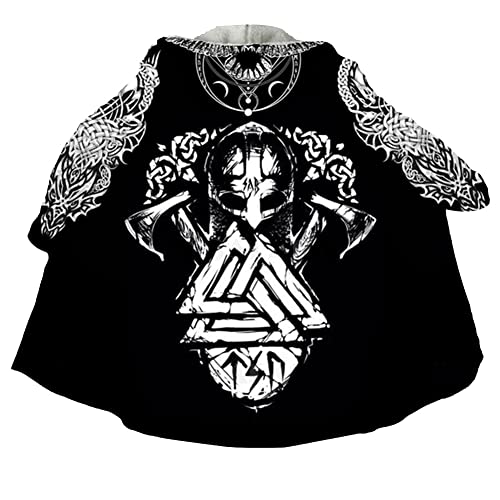 Viking Clothing Herren Kapuzenmantel, Nordic Tattoo Kunst Kaschmir Umhang Winter Warmer Mantel Parka,Valhalla valknut,M von WSXJJ