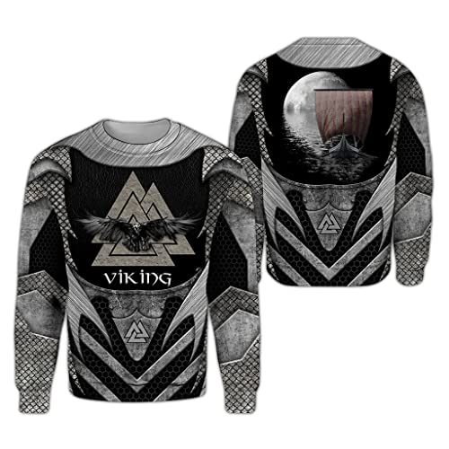 WSXJJ 3D Nordic Odin Herren Hoodie, Retro Wikinger Tattoo Casual Sweatshirt Herbst Street Jacke,Valknut Raven Sweatshirt,XL von WSXJJ