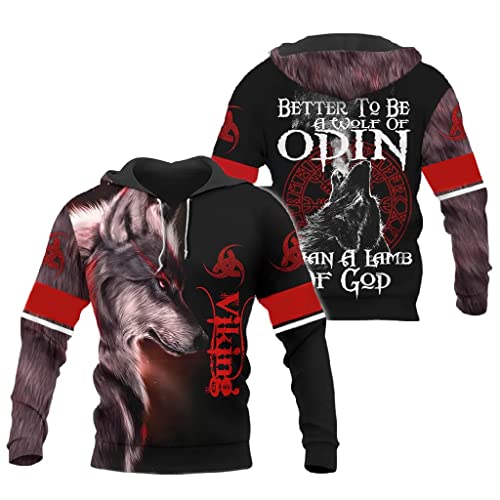 WSXJJ 3D Nordic Odin Herren Hoodie, Retro Wikinger Tattoo Casual Sweatshirt Herbst Street Jacke,Wolf Odin Hoodie,L von WSXJJ