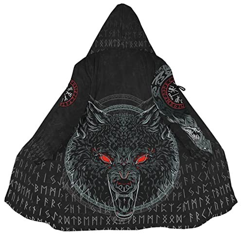 WSXJJ 3D Wikinger Fenrir Wolf Tattoo Kapuzenmantel, Nordic Faux Cashmere Herren Umhang Winterjacke Mittellanger Parka,Crazy fenrir,3XL von WSXJJ