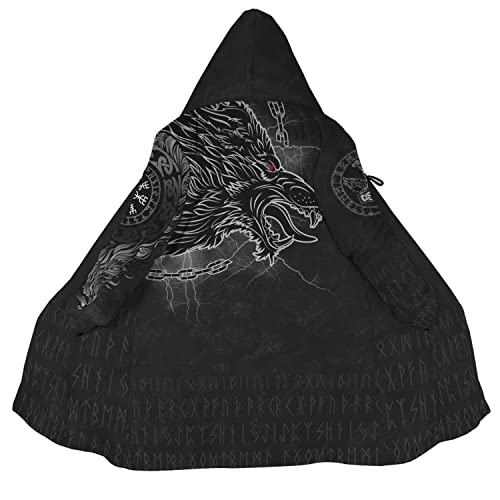 WSXJJ 3D Wikinger Fenrir Wolf Tattoo Kapuzenmantel, Nordic Faux Cashmere Herren Umhang Winterjacke Mittellanger Parka,Fenrir Wolf,3XL von WSXJJ