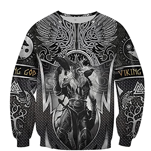 WSXJJ 3D Wikinger Odin Tattoo Hoodie, Nordic Mythology Print Pullover Männer Langarm Langhülse Casual Sweatshirt Mit Kapuze Jacke,Sweatshirt,M von WSXJJ