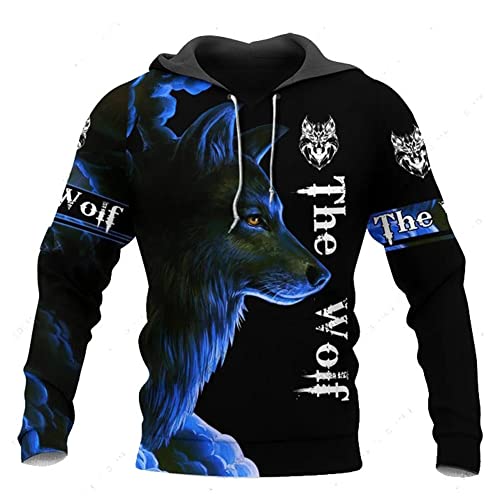WSXJJ 3D Wikinger Odin Tattoo Hoodie Langarm Sweatshirt, Nordic Herren Casual Pullover Jacket Skandinavische Kleidung,Fenrir Wolf Hoodie,XXL von WSXJJ