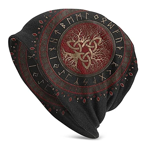 WSXJJ 3D Wikinger Street Skullies Mützen Herren Damen Strickmütze Warme Wintermütze Nordische Geschenke,Yggdrasil with Triquetra von WSXJJ