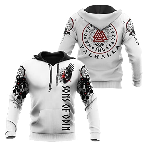 WSXJJ 3D Wikinger Tattoo Odin Langarm Sweatshirt, Herren Nordic Pullover Hoodie Lässige Cosplay Jacke,Sons of Odin Hoodie,L von WSXJJ