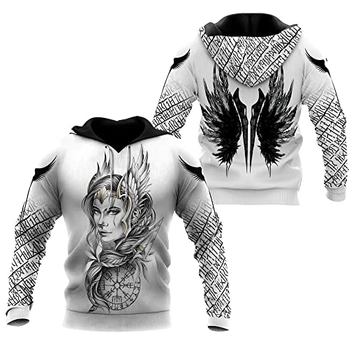 WSXJJ 3D Wikinger Tattoo Odin Langarm Sweatshirt, Herren Nordic Pullover Hoodie Lässige Cosplay Jacke,Valkyrie Hoodie,L von WSXJJ