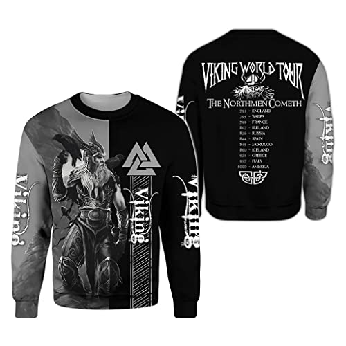 WSXJJ 3D Wikinger Tattoo Thor Hammer Herren Sweatshirt, Nordischer Odin Walhalla Hoodie Lässiger Pullover Straßenjacke,Odin Sweatshirt,XXL von WSXJJ