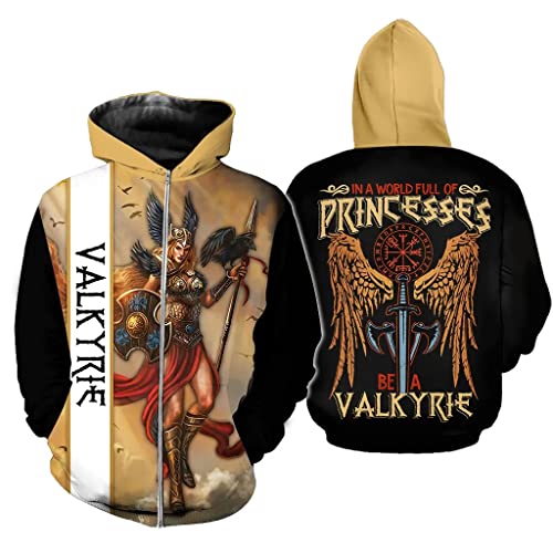 WSXJJ 3D Wikinger Tattoo Thor Hammer Herren Sweatshirt, Nordischer Odin Walhalla Hoodie Lässiger Pullover Straßenjacke,Valkyrie Zipper,XL von WSXJJ