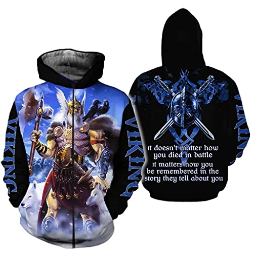 WSXJJ 3D Wikinger Tattoo Thor Hammer Herren Sweatshirt, Nordischer Odin Walhalla Hoodie Lässiger Pullover Straßenjacke,Vikings Zipper,5XL von WSXJJ
