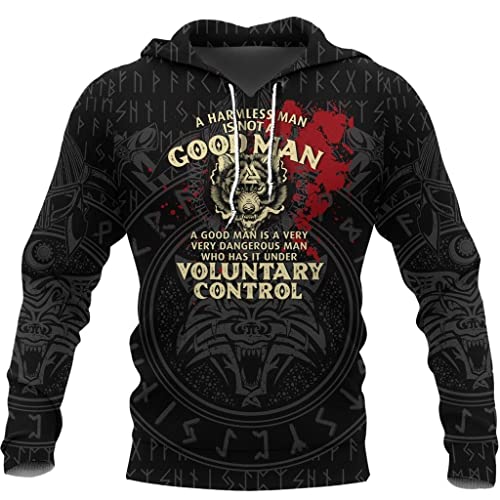 WSXJJ Männer Wikinger Tätowierung Odin Fenrir Wolf Hoodie, 3D Druck Herbst Langarm Sweatshirt Übergroßen Beiläufige nordische Kleidung Lose Pullover Jacke,Viking Wolf Hoodie,XXL von WSXJJ