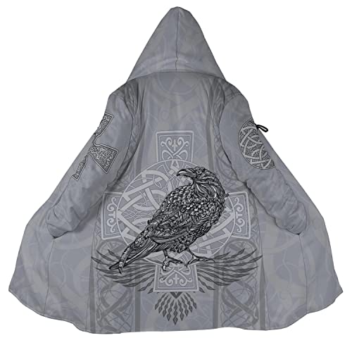 WSXJJ Odin Raven Herren Wikinger Kapuzen Mantel, Umhang Nordischem Kaschmir Imitat 3D Gedruckter Mantel Winter Mittlere Länge Parka Jacke,Grey Raven,3XL von WSXJJ