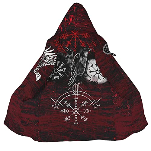 WSXJJ Odin Raven Herren Wikinger Kapuzen Mantel, Umhang Nordischem Kaschmir Imitat 3D gedruckter Mantel Winter Mittlere Länge Parka Jacke,Raven vegvisir,3XL von WSXJJ