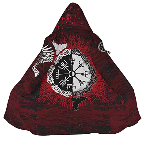 WSXJJ Odin Raven Herren Wikinger Kapuzen Mantel, Umhang Nordischem Kaschmir Imitat 3D Gedruckter Mantel Winter Mittlere Länge Parka Jacke,Vegvisir Raven,XL von WSXJJ