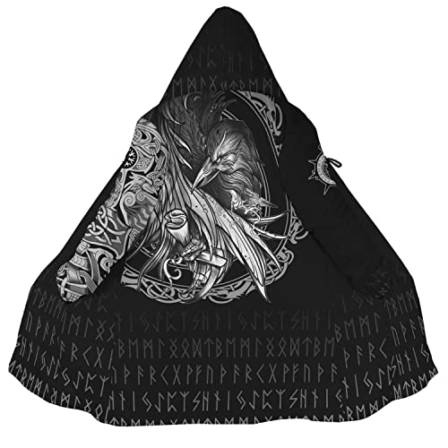 WSXJJ Odin Raven Herren Wikinger Kapuzen Mantel, Umhang Nordischem Kaschmir Imitat 3D Gedruckter Mantel Winter Mittlere Länge Parka Jacke,Viking Raven,L von WSXJJ