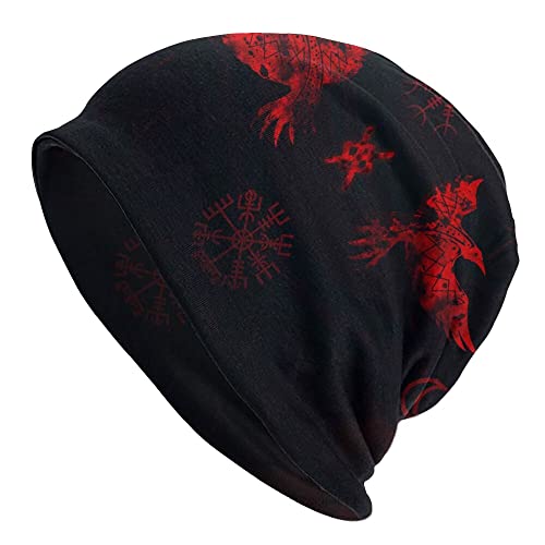 WSXJJ Wikinger Beanies Mützen Skullies Hüte Mode Winter Strickmütze Street Männer Frauen Warme Wintermütze Geschenke,Raven Vegvisir von WSXJJ