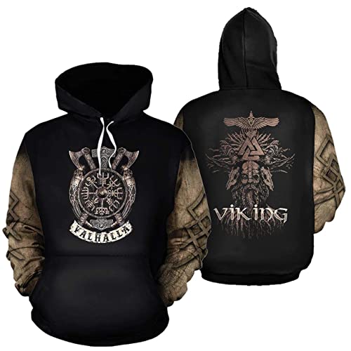 WSXJJ Wikinger Odin Tattoo Hoodie für Herren, 3D Gedruckter Nordischer Freizeit Sweatshirt Pullover Übergroße Harajuku Jacke,Valhalla Hoodie,XXL von WSXJJ