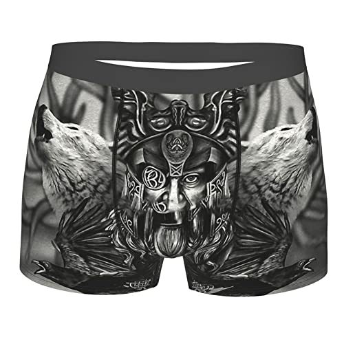 WSXJJ Wikinger Tattoo Herren Boxershorts, 3D Gedruckte Nordic Neuheit Höschen Lustige Unterhosen Weiche Höschen Shorts Geschenk,Odin Raven,M von WSXJJ