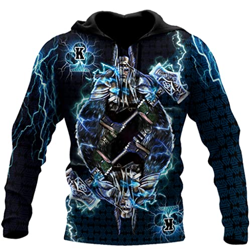 WSXJJ Wikinger Tattoo Thor Hammer Herren Hoodie, 3D Gedruckter Nordischer Mjolnir Sweatshirt Pullover Faux Sherpa Jacke,Thor Hammer Hoodie,XXL von WSXJJ