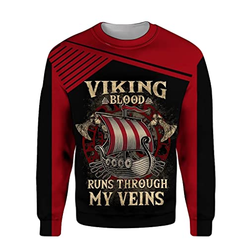 WSXJJ Wikinger Tattoo Walhalla Hoodie für Herren, 3D Nordic Warrior Langarm Sweatshirt Herbst Freizeitjacke Pullover,Viking Blood Sweatshirt,XL von WSXJJ
