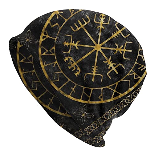 WSXJJ Wikinger Vegvisir Tattoo Skullies Beanies Mützen 3D Winter Warme Strickmütze Herren Damen Street Hat Nordische Geschenke,Yellow Vegvisir von WSXJJ