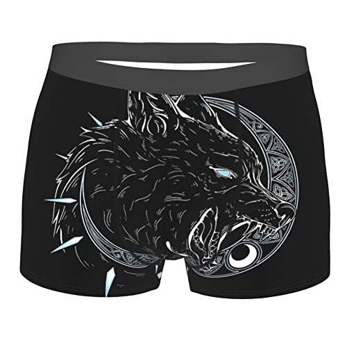 WSXJJ Wikinger lustig 3D Gedruckte Boxershorts für Herren, Nordic Tattoo Höschen Neuheit Humorvolle Shorts,Fenrir Wolf,XL von WSXJJ