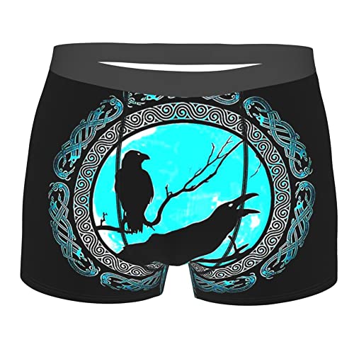 WSXJJ Wikinger lustig 3D Gedruckte Boxershorts für Herren, Nordic Tattoo Höschen Neuheit Humorvolle Shorts,Odin Raven,XL von WSXJJ