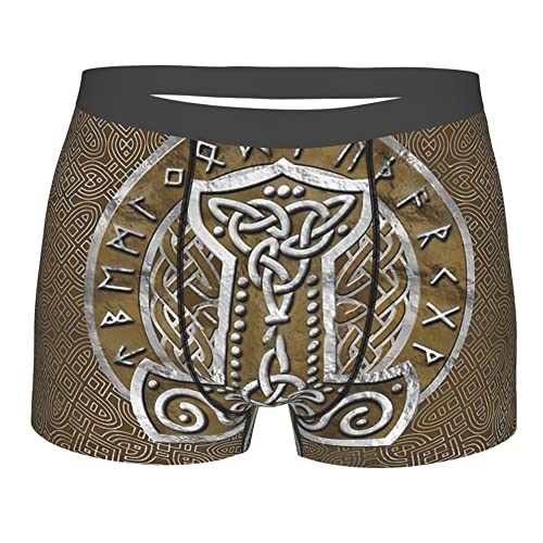 WSXJJ Wikinger lustig 3D Gedruckte Boxershorts für Herren, Nordic Tattoo Höschen Neuheit Humorvolle Shorts,Thor Hammer,XXL von WSXJJ