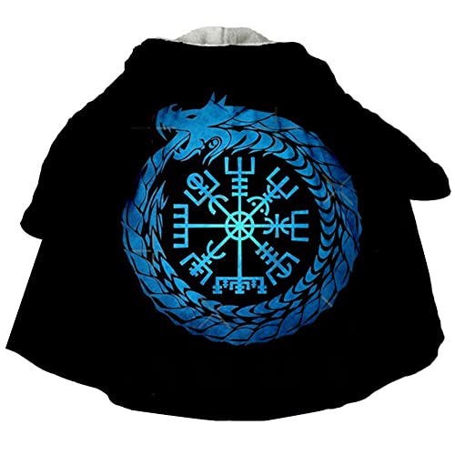 Wikinger Tattoo Kaschmir Mantel mit Kapuze für Herren, 3D Druck Umhang Nordischen Mythologie Winter Warmer Parka Mantel,Vegvisir,3XL von WSXJJ