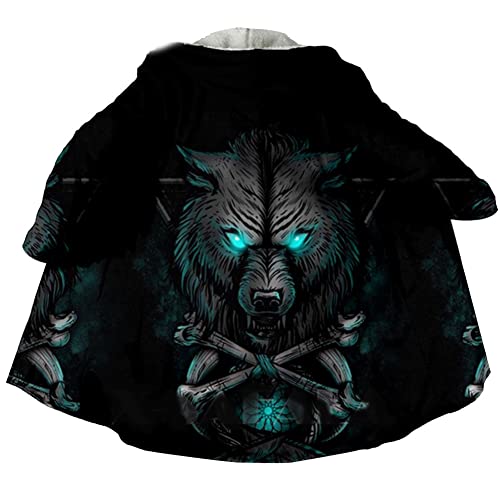 Wikinger Tattoo Kaschmir Mantel mit Kapuze für Herren, 3D Druck Umhang Nordischen Mythologie Winter Warmer Parka Mantel,Viking wolf,L von WSXJJ