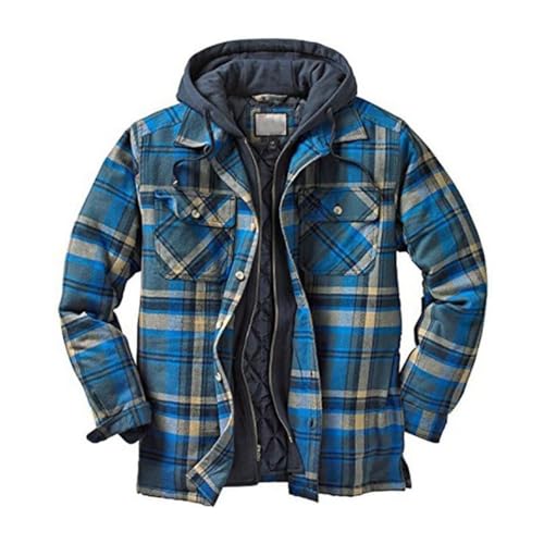WSZGRJDM Herren Kariert Warm Wattiert Jacke, Herren Casual Hemdjacke Abnehmbare Kapuze Holzfällerhemd Atmungsaktiv Dicke Hemden Vintage Plaid Freizeitjacke Winter Herbst von WSZGRJDM