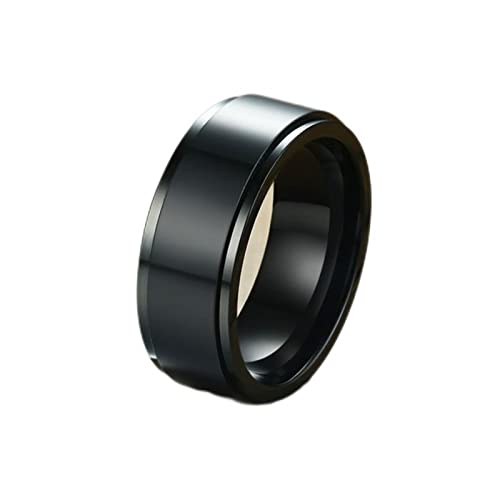 WSZJLN 8mm Rotatable Basic Ring for Men Black Stainless Steel Casual Male Anel Stylish Punk Spinner Alliance Jewelry-7,8mm Smooth Black von WSZJLN