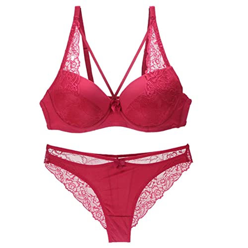 WSZJLN BH-Sets für Damen, nahtlose Unterwäsche, Push-Up-Spitze, sexy weibliche Dessous, Burgunderrot, 100D von WSZJLN