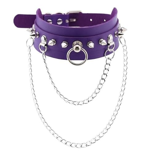 WSZJLN Fashion Gothic Halskette Punk Choker Halsband Gothic Silber Farbe Kette Anhänger Halskette Damen Leder Hexe Rave Schmuck - P022 Lila von WSZJLN