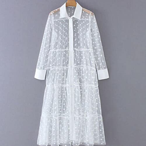 WSZJLN Herbst Damen Mesh Durchsichtiges Kleid Party Club Wear Dot Schönes Büro Damen Kleid - Weiß, XL von WSZJLN