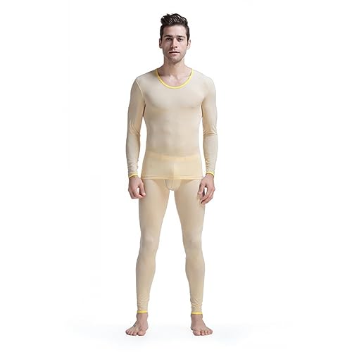 WSZJLN Lange Unterhosen für Herren, Thermo-Unterwäsche-Set, Eisseide, langärmelig, warm halten, schlankes, ultradünnes Unterhemd, Hosen, Oberteile, Unterteile, Nude-XL von WSZJLN