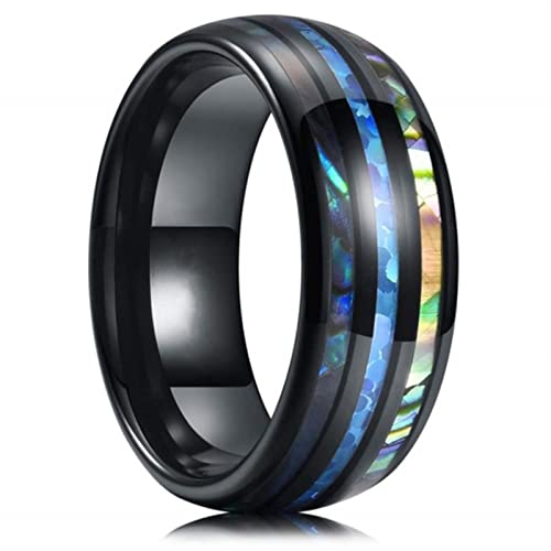 WSZJLN Modischer 8 mm hawaiianischer Koa-Holz Titan Stahl Ringe für Männer Frauen mit blauem Feueropal Ring Herren Ehering Schmuck 13, Stil 5 von WSZJLN