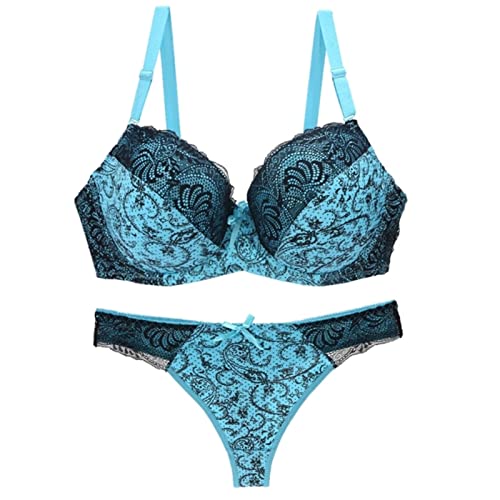 WSZJLN Sexy Damen Print BH Set Seide Spitze Blume Push Up BH Unterwäsche Sets Up eine große Größe Unterwäsche mit Himmelblau, 80C von WSZJLN