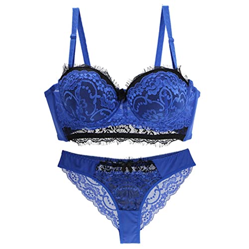 WSZJLN Sexy Ultra Dünne Dicke BHs Set Für Frauen Push Up Unterwäsche Übergröße Dessous - Blau, 75E von WSZJLN