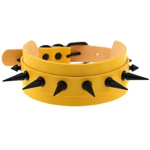 WSZJLN Spike Choker Damen Nieten Leder Halsband Spiked Halskette Gothic Choker Gothic Schmuck Rock Hexe Zubehör Herren Neu-P025 Gelb von WSZJLN